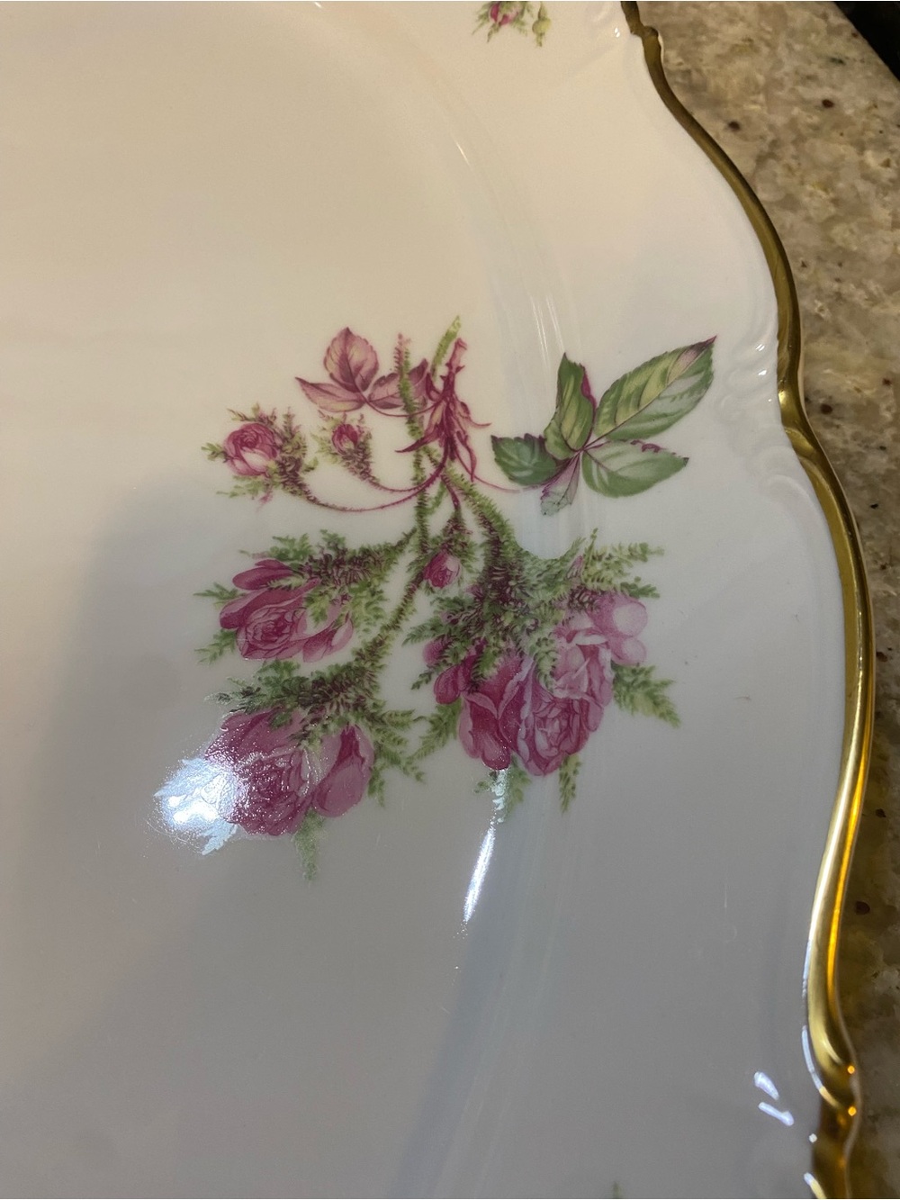 EDELSTEIN MARIA THERESIA MOSS ROSE 13" & 15” OVAL PLATTER Set SCALLOP~GOLD TRIM - Picture 4 of 4